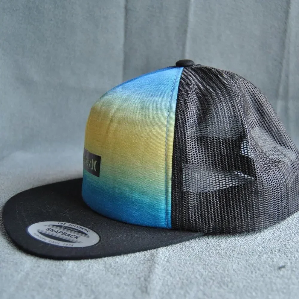 Hurley Black w/ Blue & Yellow Gradient Design Snapback Trucker Hat